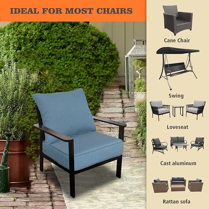 Goodgoods 24x24 inch Outdoor/Indoor Deep Seat Patio Cushion Set of 1 Resilient Foam Filling Water Repellent Stain-Resistant UV Resistant Weather Resistant Deep Seat Bottom Light Blue