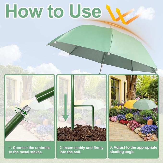 3 PCS Plant Umbrella Shade Cover for Outdoor Plants, 23.6 Inch Sun Protection for Potted Plants, Garden Beds & Patio Flowers, UV Resistant & Easy Setup