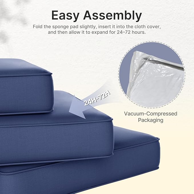 SUNCOZE 14-Piece Outdoor Cushions for Patio Furniture, 25.6"x25.6" Couch Cushion Replacement Designed for 6-Seat Sectional Sofa Sets, Anti-Slip Patio Cushions for Garden, Backyard, Porch (Blue)