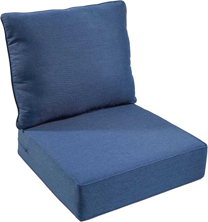 Outdoor Chair Cushion Set, 24x24 Waterproof Patio Chair Cushion, 6" Thickened Seat Cushion for Outdoor Chair and Couch, Include 1 Seat Cushion and 1 Back Pillow, Thick/Blue