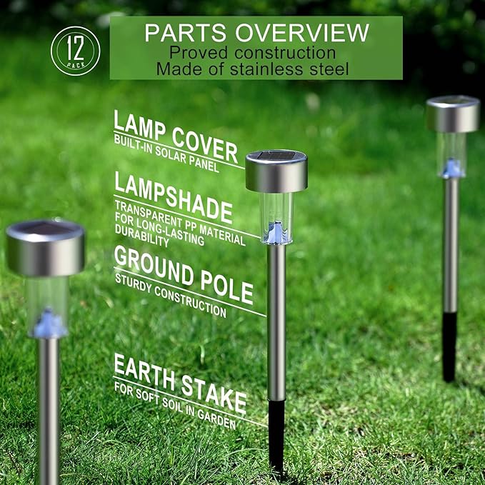 Solar Lights Outdoor Waterproof, Stainless Steel LED Landscape Lighting, Solar Garden Lights, Outdoor Valentines Day Decorations for Yard, Pathway, Walkway, Patio, Lawn - 16 Pack (Warm White)