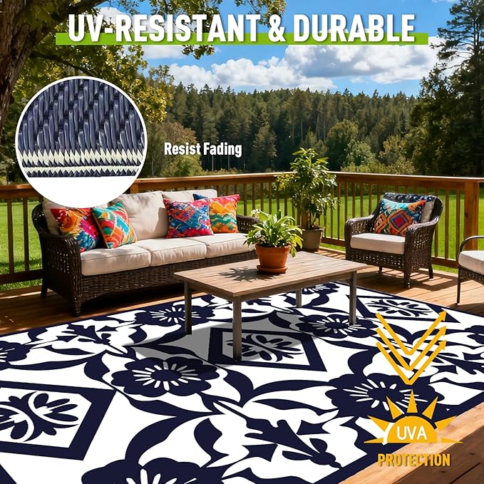 WILDROOTS 6x9 Feet Klein Plastic Outdoor Rug, Stain Resistant Waterproof Reversible Outdoor Patio Rug, Fade Resistant Camping Rug