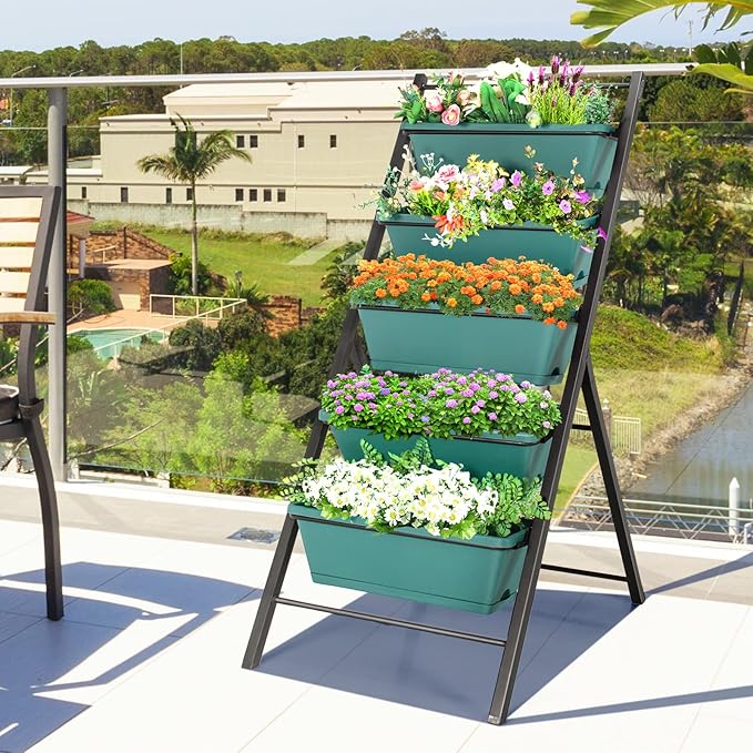 S AFSTAR 5-Tier Vertical Garden Planter, 5-Layer Raised Garden Bed with 5 Detachable Planter Boxes & Metal Frame, Indoor Outdoor Elevated Planting Containers for Flower Vegetables Fruit Herbs