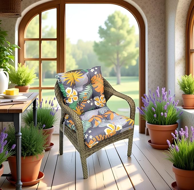 Indoor Outdoor Wicker Chair Cushions with Ties Non Slip Waterproof Outdoor Patio Chair Cushion Set 41.7"*20.8"*3.5" for Garden Porch Decoration