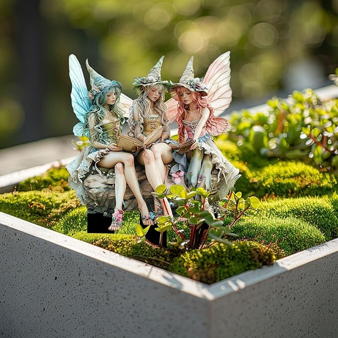 Bohemian Fairy Flower Pot Decor - Fairy Garden Accessories for Home or Garden (Reading Elf)