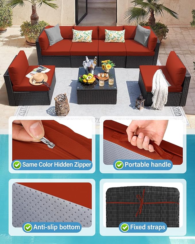 YEFU Outdoor Cushions for Patio Furniture: Replacement Cushions for Outdoor Furniture - Waterproof Couch Cushion - Fade-Resistant/Easy Clean - 14 Piece Sectional Cushion - Non-Slip/Storage Bag/Orange