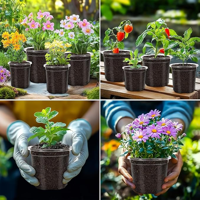30 Packs 6.5/5/4 Inch Reinforced Clear Nursery Pots for Plants with Drainage Hole, Variety Pack High Transparency Plastic Seedling Plant Pot with 20 Labels