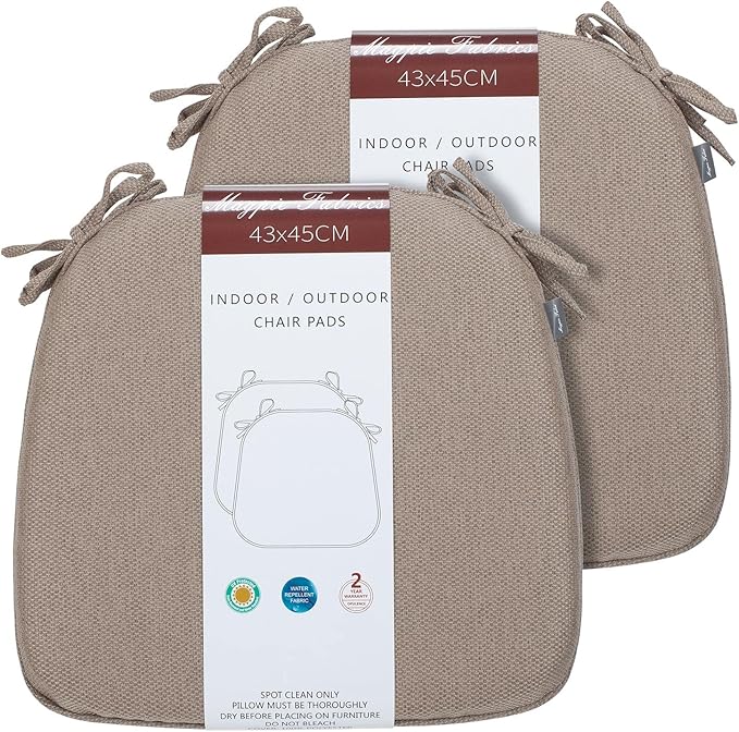 Magpie Fabrics 17"x16"x2" U-Shape Chair Cushions with Ties 2 Count, Outdoor Indoor Waterproof All Weather Seat Pads Decoration for Patio Garden Dining Office - Brown