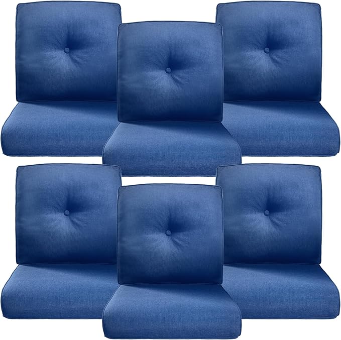 Belord Luxury 4" Thick Outdoor Cushion 6 Set - 22 x24 Inch 28D Sponge Filling Fade-Resistant Chair Cushion, Spill Proof Removable Patio Furniture Replacement Cushions for Sofa Bench Swing - Blue