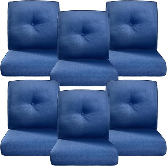 Belord Luxury 4" Thick Outdoor Cushion 6 Set - 22 x24 Inch 28D Sponge Filling Fade-Resistant Chair Cushion, Spill Proof Removable Patio Furniture Replacement Cushions for Sofa Bench Swing - Blue