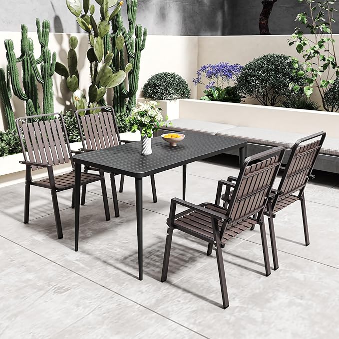 350LBS Outdoor Patio Chairs Set of 2, Patio Dining Chairs with Metal Frame, Heavy-Duty Outdoor Chairs with Armrest for Garden, Poolside, Backyard, Lawn