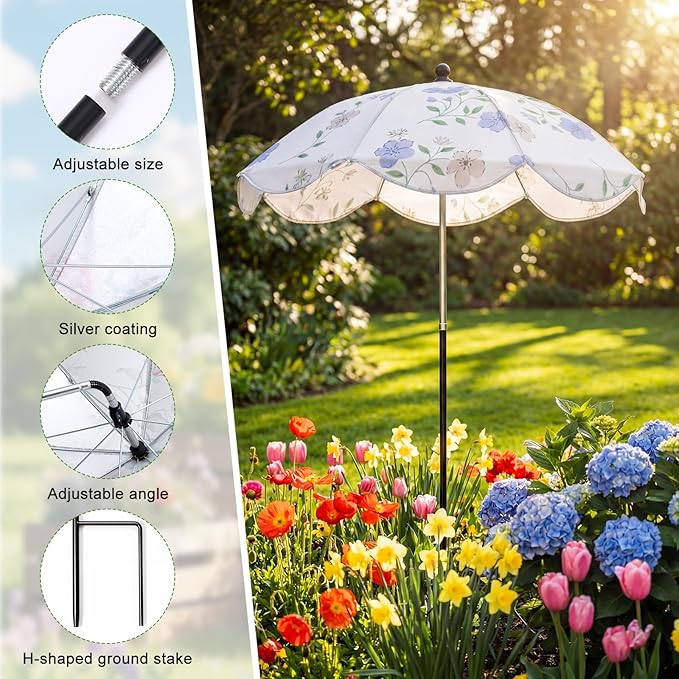 3 Pack Plant Umbrella for Outdoor Adjustable Sun Shade Covers 24" Sun Protection Cloth UV Umbrella for Potted Plants, Garden Beds, Patio Flowers