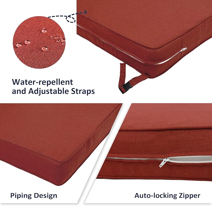 Outdoor Chair Cushions 22x22x3 Inch, Patio Seat Cushion Furniture Swing Set of 2, Water Repellent Chairs Wicker Cushion Pads with Couch Sofa in Garden, Brick Red