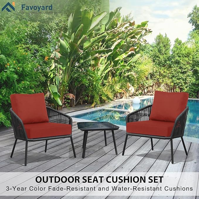 Favoyard Deep Seat Patio Cushions 19 × 19 inch Rainproof & Fadeness Furniture Cushion Set for Outdoor Chair Couch with Polyester-Linen Fabric & Removable Cover, Hidden Zipper and Adjustment Staps