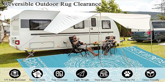 Blue Beige Brown Pebbles Modern Farmhouse Outdoor Rugs 5x8 Natural Non Shedding Waterproof Thin Cozy Beach House Carpets for Patios Poolside Balcony Backyard Deck Porch Low Pile Floor Mats