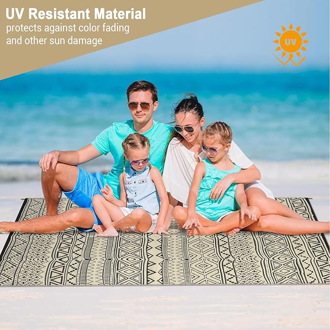 GarveeLife Outdoor Rugs 6x9 Waterproof Plastic Straw Rug, UV Resistant Rug Foldable Carpet Portable Lightweight Outdoor Mat for Backyard, Balcony, Garden, Camping, Black & Coffee