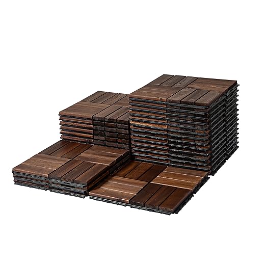Acacia Wood Flooring Interlocking Deck Tiles for Patio Decor 27 Pcs 12 Slats VR Brown - Waterproof Indoor & Outdoor Decor - Balcony Garden Decking Tile (12.2 * 12.2 * 0.7 inches)
