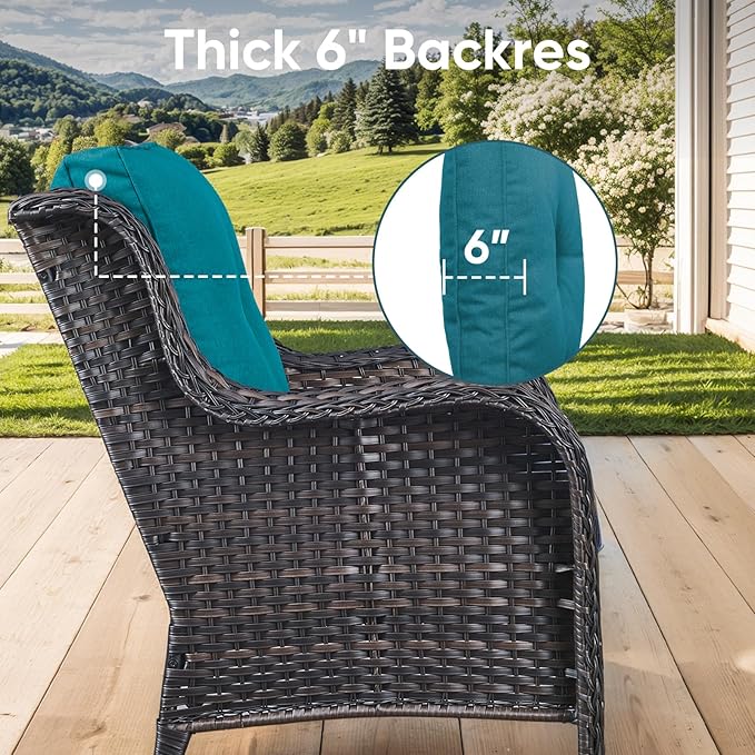 10-Piece Outdoor Patio Cushion Set - Fade & Water Resistant with Removable Olefin Cover, 22x24x4 Inch Memory Foam Cushions for Wicker Sectional Sofa – Peacock Green/Buckle