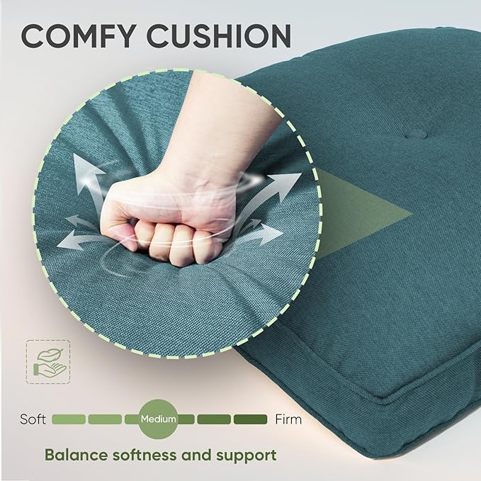 Outdoor Chair Cushion Set of 2, Waterproof Outdoor Seat Cushions 25x22 , Patio Chair Cushions for Outdoor Furniture, Couch Cushion Replacement, Include 2 Back & 2 Seat Cushions, Button/PeacockGreen