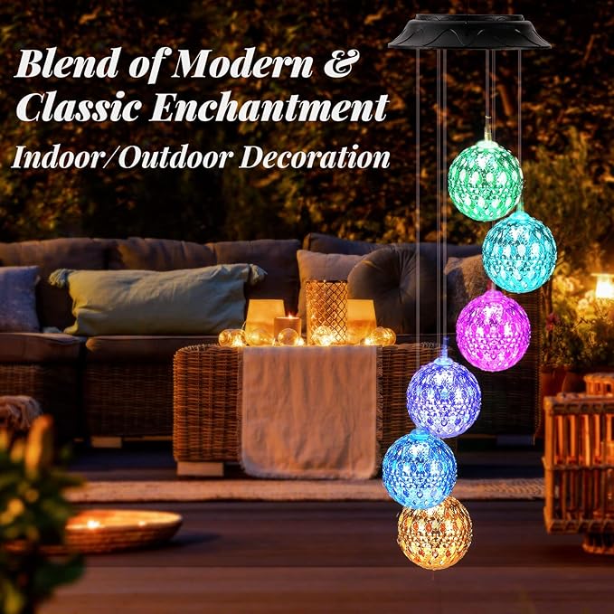 Birthday Gifts for Women Mom Grandma, Gardening Gifts for Women, Ball Solar Wind Chimes for Outside, Wind Chimes Outdoor Waterproof, Solar Lights Outdoor Decorative for Garden Patio Yard