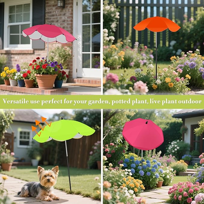 3 Pack Adjustable Plant Shades for Outdoor Plants, Larger Garden Umbrella Shade Covers for Plants, Sun Protection Umbrella for Potted Plants,Garden Bed,Flower Pot (Green+Rose red+Orange)