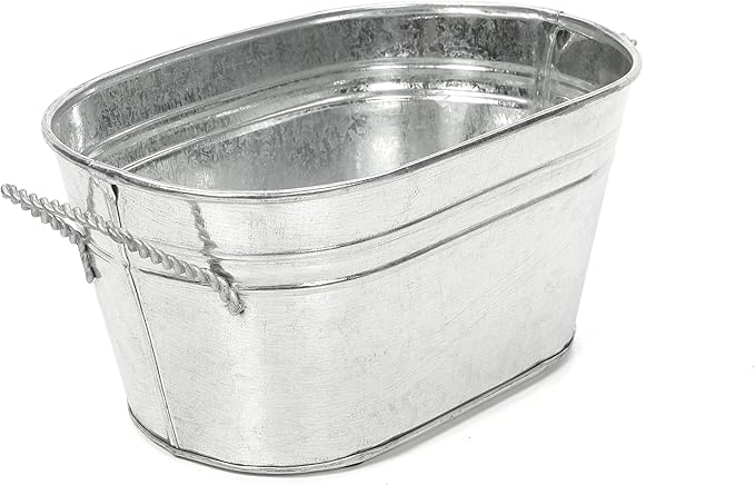 Hosley Set of 6 Oval Galvanized Planter Floral Pot 7.5 Inch Long 3.5 Inch High. Ideal Gift for Floral Arrangements Wedding House Warming Home Office Party and for DIY Garden Patio O4