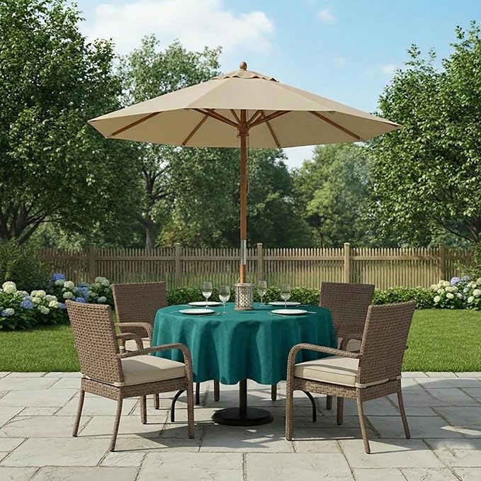 Outdoor Tablecloth Wrinkle-Free Stain Resistant Waterproof Polyester Fabric Table Cover with Zipper Umbrella Hole for Picnic/Party/Dinner/Patio Garden(70inch Round,Zippered,Teal)