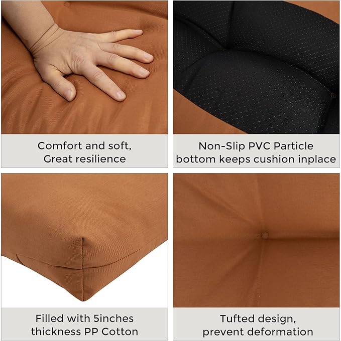 FUNHOME Outdoor Bench Cushion 48 x18 inch with Non-Slip Grips,Water Resistant Porch Swing Cushion,Bench Pillow Pads,Tufted Cushions for Patio Garden Furniture,48" Seat Cushions(Caramel Orange)