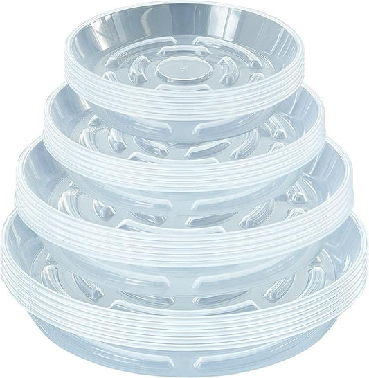 20 Packs Plant Saucer Pot Tray, 6 8 10 12 inch Clear Flower Planter Saucers and Drip Trays, Plastic Flower Planter Saucers for Indoors Outdoors, Heavy Durable Plant Plate Water Catcher