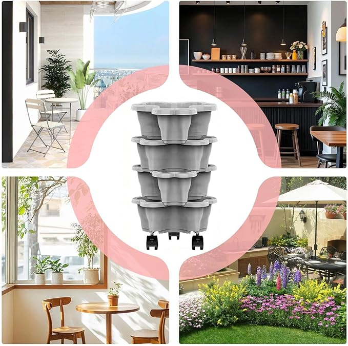 Stackable Planter - Vertical Gardening Pot Set, Multi-Level Weather Resistant Containers | Drainage Plant Growing System for Vegetables Herbs Flowers, Indoor Outdoor Use for Patio Balcony Lawn Decor