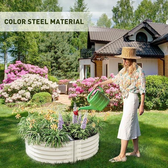 Aoodor 42" L x 24" W x 17" H Half Moon Galvanized Raised Garden Bed, Durable Semi-Circular Outdoor Planter Boxes for Vegetables, Flowers, and Herbs, Set of 2, Beige