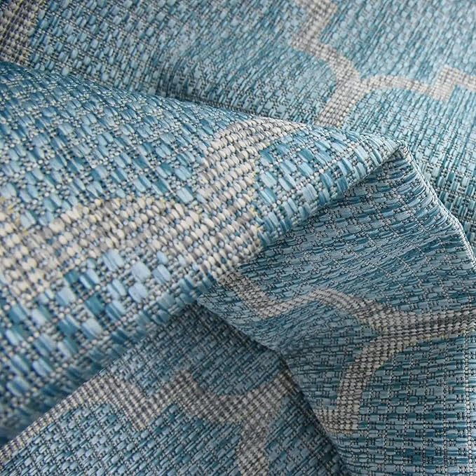 Unique Loom Outdoor Trellis Collection Area Rug (10' x 14' 1" Rectangle, Aquamarine/ Gray)