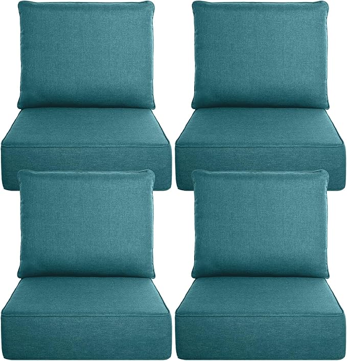 Belord Luxury 6" Thick Outdoor Cushion 4 Set - 24 x24 28D Sponge Filling Fade-Resistant Chair Cushion, Spill Proof Removable Patio Furniture Replacement Cushion for Sofa Bench Swing - Peacock Blue