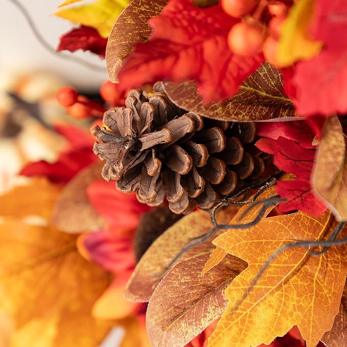 Glitzhome 2 PCS 36”H Fall Porch Tree, Harvest Artificial Porch Tree with Sunflower, Pinecone and Berry Porch & Black Planter, for Autumn Fall Harvest Thanksgiving Christmas Decoration