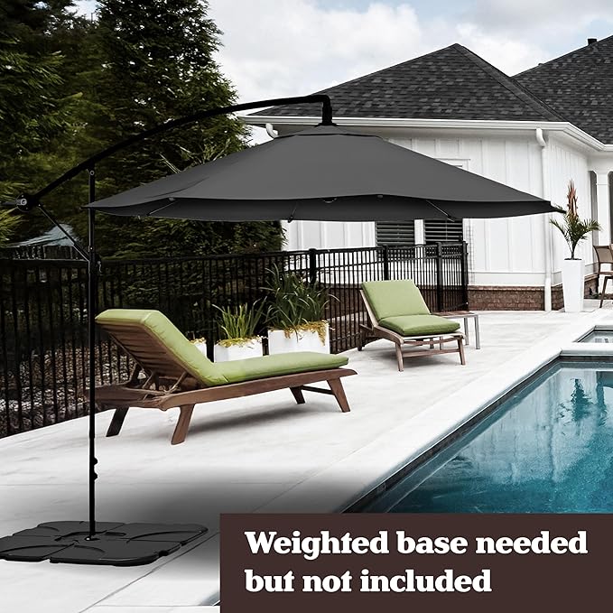 10 Ft Offset Cantilever Patio Umbrella - Fade-Resistant Shade Umbrella Outdoor Patio Canopy with Cross Base for Garden, Lawn, Deck, Yard or Pool by Pure Garden (Gray)