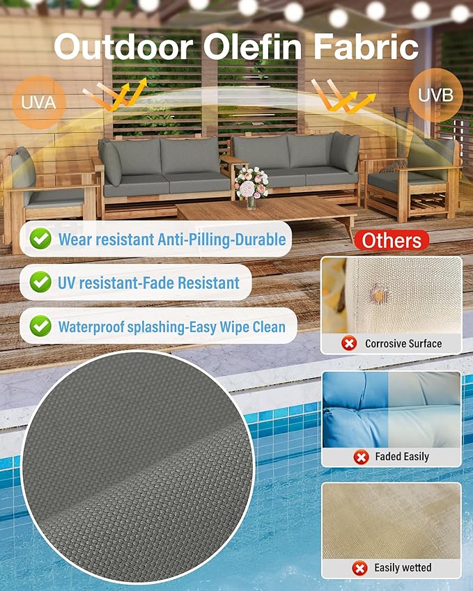 YEFU Outdoor Cushions for Patio Furniture: Replacement Cushions for Outdoor Furniture - Waterproof Couch Cushion - Fade-Resistant/Easy Clean - 14 Piece Sectional Cushion - Non-Slip/Storage Bag/Grey