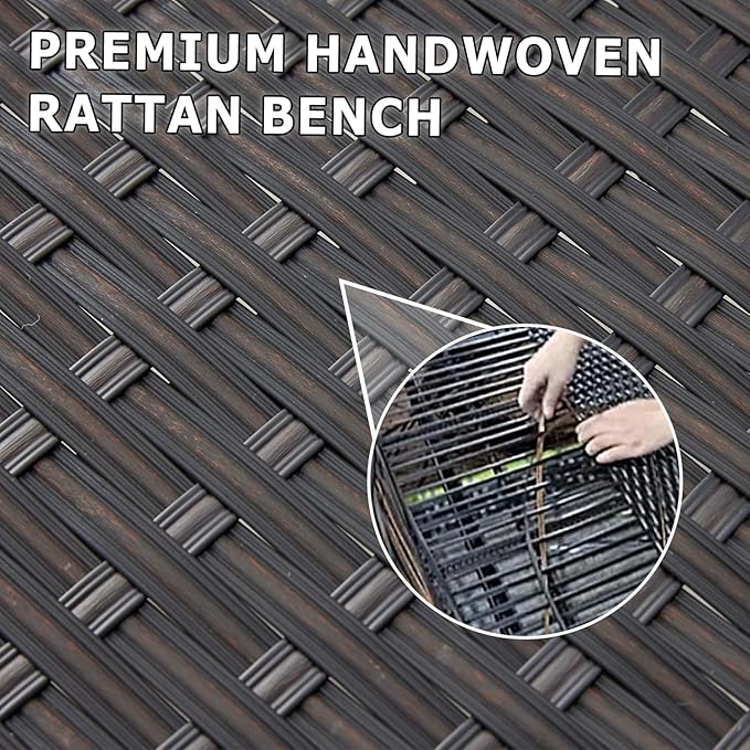Outdoor Rattan Backless Bench Set of 2, Weatherproof Patio Bench with Seat and X-Shaped Legs, All-Weather Garden Bench for Porch, Patio, Lawn and Backyard, Black