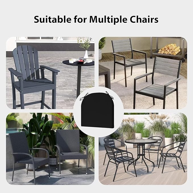 Outdoor Chair Cushions Set of 4, 17 x 16 Inch Patio Chair Cushions for Outdoor Furniture, Water Resistant, Non-Slip Ties (Black)