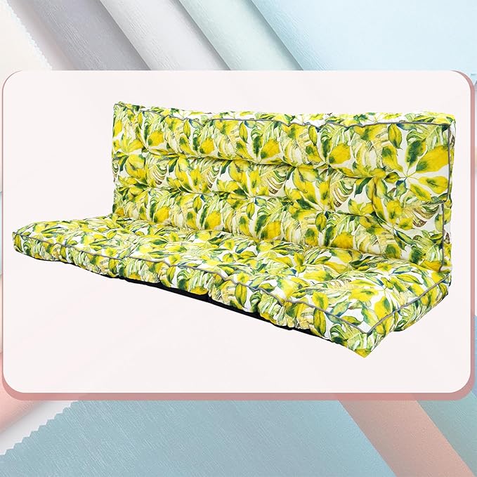 2-3 Seat Swing Replacement Cushion, Outdoor Bench Cushions with Backrest Thicken 4", Patio Furniture Garden Porch Loveseat Glider Pad Anti-Fading Waterproof (Yellow bell flower, 40x63in-thicken)