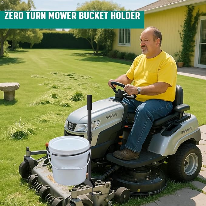 Zero Turn Mower Bucket Holder with Handle, 5 Gallon Trash Bucket Bracket Mounting Kit,Universal Fit Lawn Mower Accessories for Yard, Garden and Outdoor Cleaning Tools