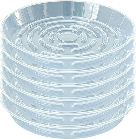 6 Packs Plant Saucer Pot Tray, 14 inch Clear Flower Planter Saucers and Drip Trays, 13 inch Plastic Flower Planter Saucers for Indoors Outdoors, Heavy Durable Plant Plate Water Catcher