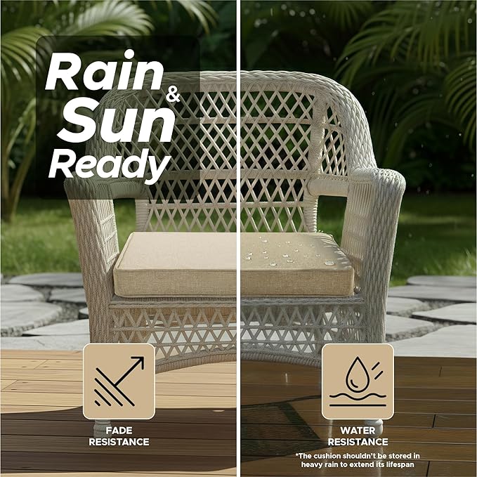 Outdoor Chair Cushions, Water-Resistant & Fade-Resistant, Patio Furniture Square Seat Replacement Chair Pads with Ties, Removable Cover, Non-Slip Bottom, Set of 4, 24 x 24 Inch, Natural