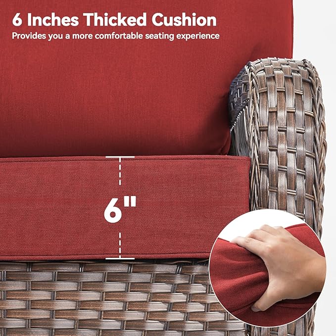 6" Thick Outdoor Cushions 24x24x6, 8-Set Deep Seat Patio Cushions with Removable Cover, Waterproof & Fade Resistant Replacement for Wicker Chair, Loveseat, Sofa - Red