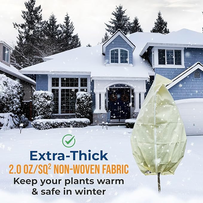 Plant Covers Freeze Protection, 2 Packs 23''W x 30''H Frost Protection Covers with Zipper & Drawstring, Winter Frost Cloth for Potted Plants, Outdoor Plant Blankets for Cold Weather