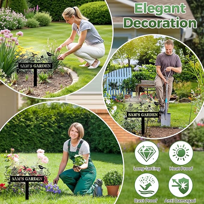 Personalized Metal Garden Sign, Custom Flower Decor with Stake, Hummingbid Metal Yard Art, Garden Name Sign,Outdoor Decor,Patio Decoration,Home Present,Gardeners & Planters Gift