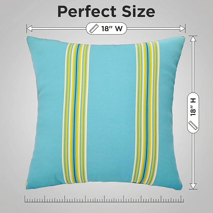 JMGBird Outdoor Pillows Set of 2 with Inserts - 18x18 Weather-Resistant Throw Pillows for Patio Furniture, Sky Blue Multi-Striped Decorative Cushions