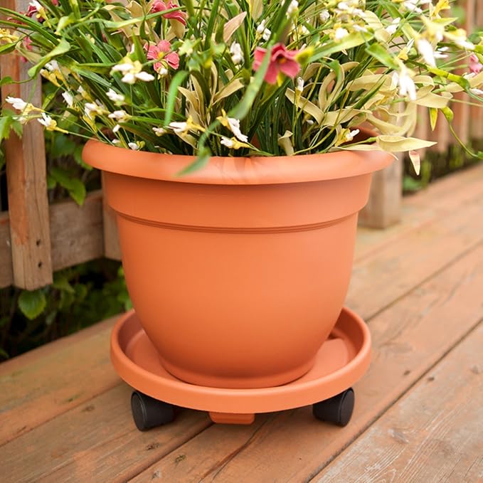 Bloem Ariana 16" Peppercorn Round Self-Watering Resin Planter Pot - Rolled Rim Indoor and Outdoor Gardening Planter