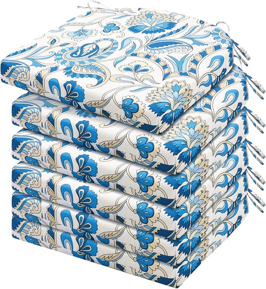 HARBOREST Outdoor Chair Cushions Set of 6, Water Resistant Patio Chair Cushions with Ties, Outdoor Seat Cushions for Patio Furniture, 17"x16"x2", Blue Butterfly