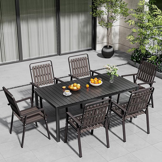 350LBS Outdoor Patio Chairs Set of 6, Patio Dining Chairs with Metal Frame, Heavy-Duty Outdoor Chairs with Armrest for Garden, Poolside, Backyard, Lawn