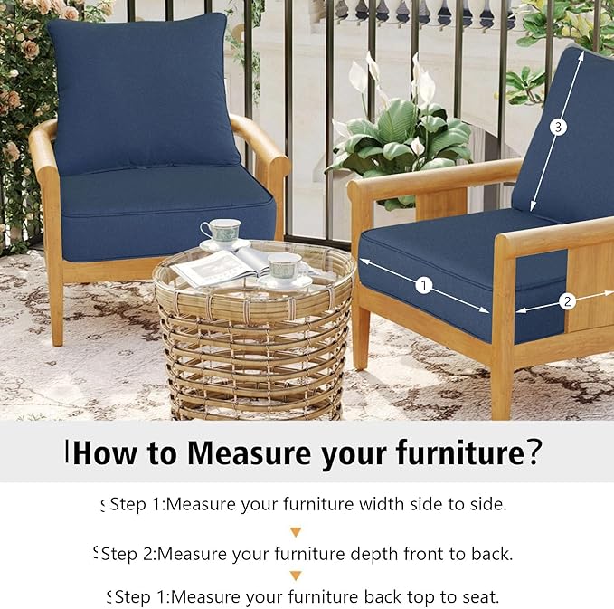 Outdoor 22"x24" Deep Seat Patio Cushion Set of 2, Outdoor Chair Cushions with Water-Resistant UV Resistant Weather Resistant Sectional Sofa Pad and Removable Covers,Navy